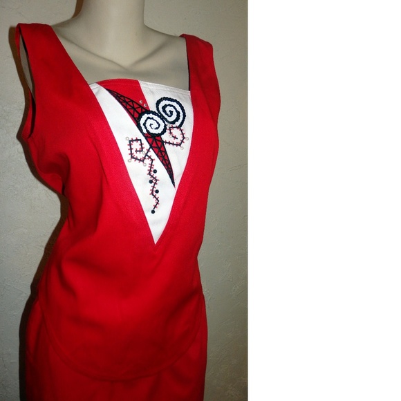 Cache Red Pearl Sequin Skirt Set Size M - Picture 5 of 8